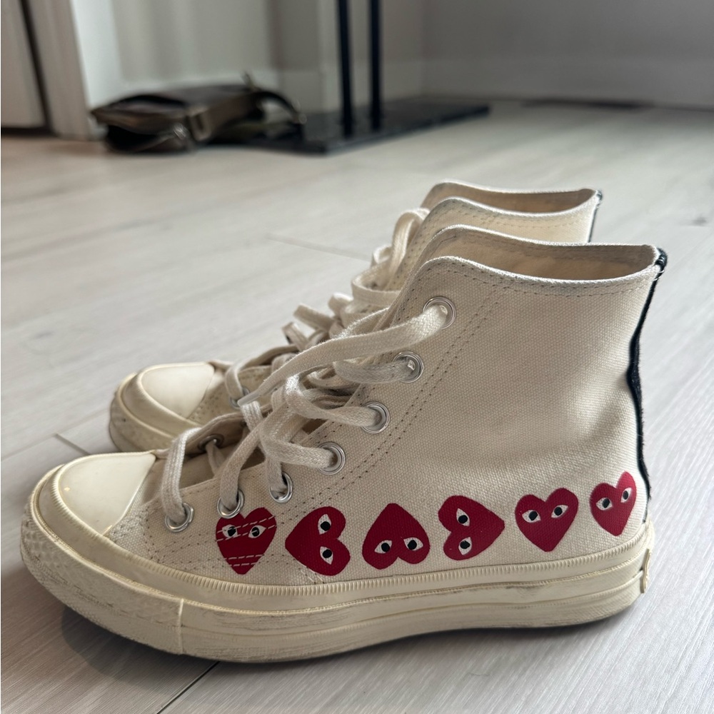 Comme Des Garcon High-Top Sneakers with Red Heart Design